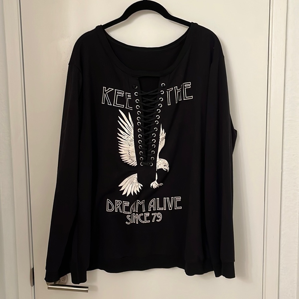 Black Graphic Lace Up Sweater